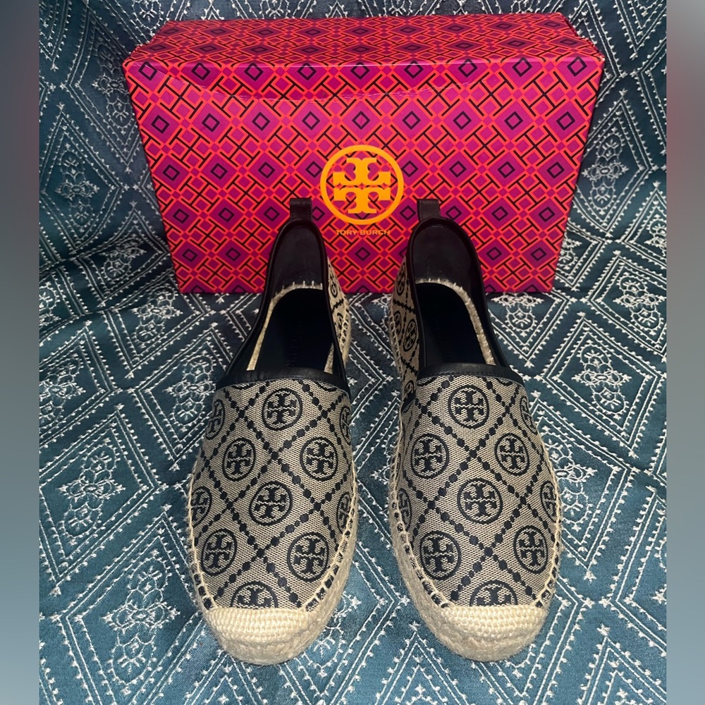Tory Burch Black and Cream Espadrilles